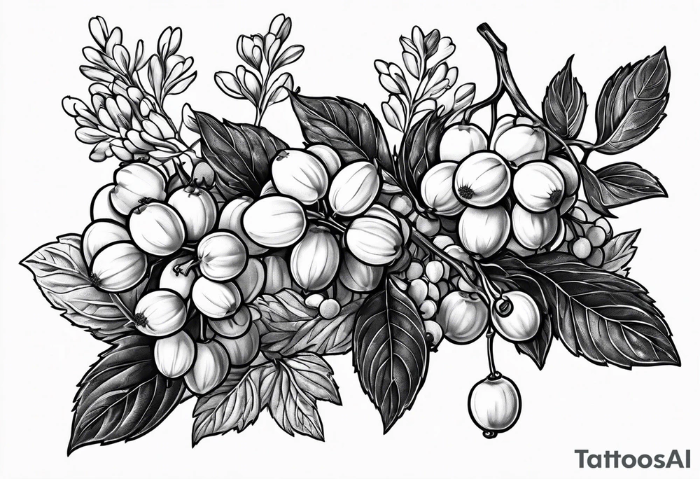 Syringa and Gooseberries in a bundle from the side tattoo idea