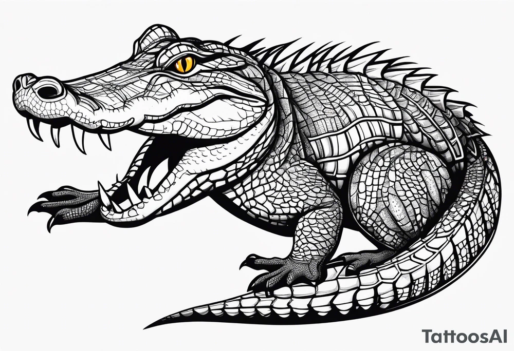 Full body caiman with stretched tail top view tattoo idea