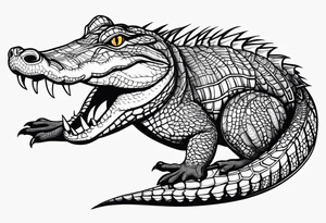 Full body caiman with stretched tail top view tattoo idea