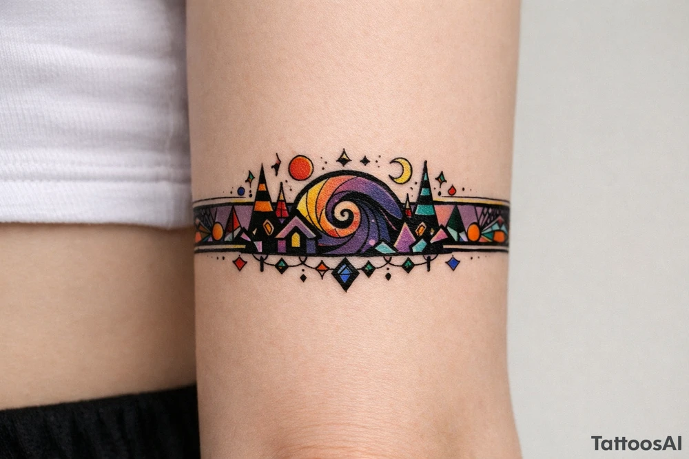 armband, abstract, geometric, full of color, tim burton tattoo idea