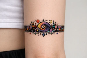 armband, abstract, geometric, full of color, tim burton tattoo idea