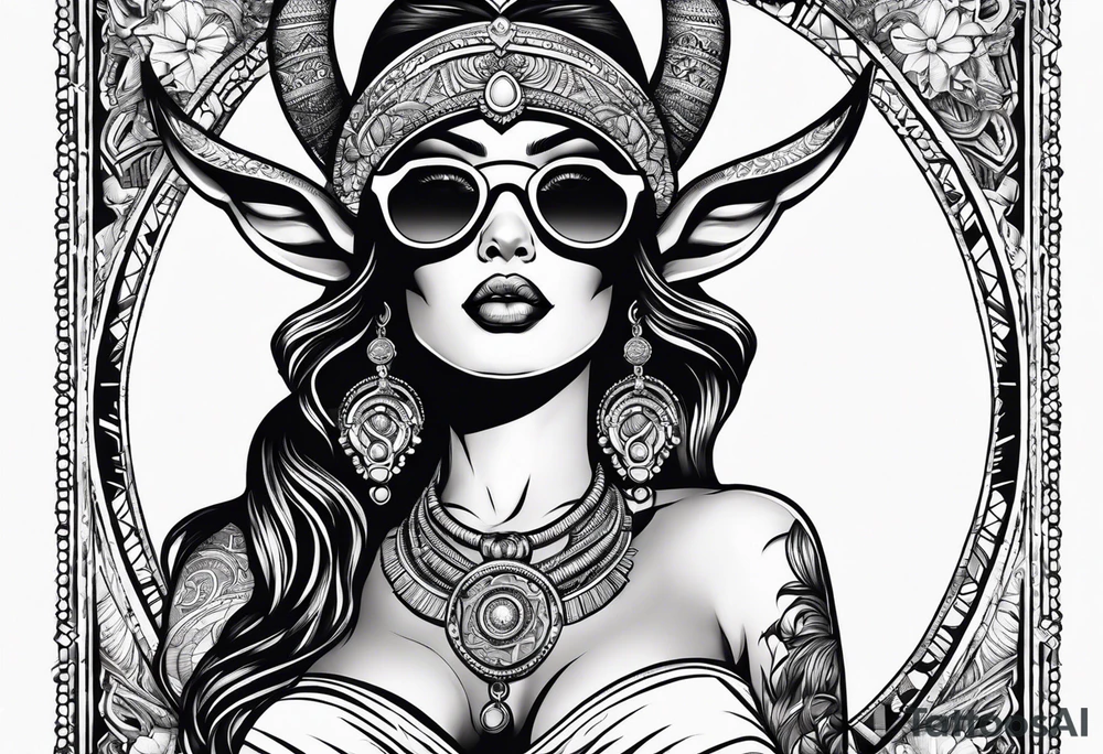 woman with big titts and a capricorn with sunglasses tattoo idea