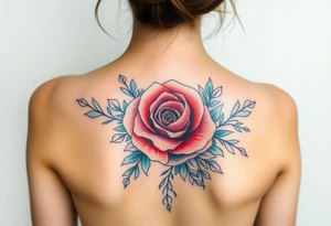 aquamarine color and rose color surrounded by lt. siam color tattoo idea