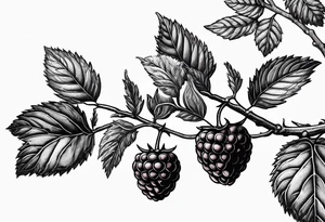 a single long raspberry branch that is growing downwards and skinny in width tattoo idea