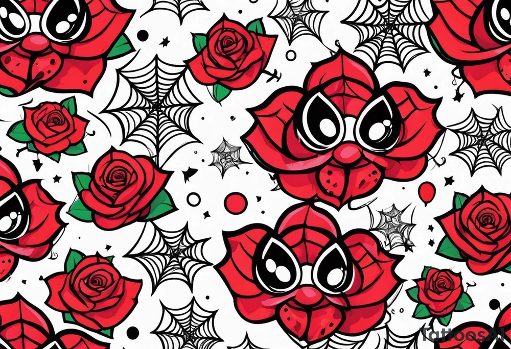 Spider bubbles roses stars tattoo idea