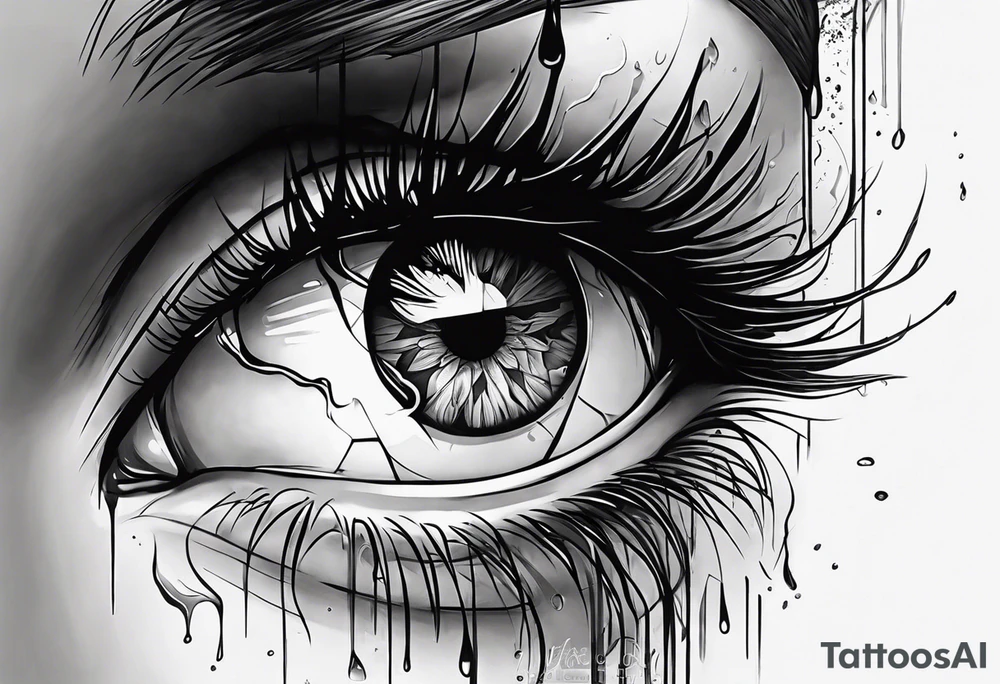Realistic eye crying tears of tragedy death and betrayal tattoo idea