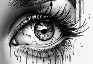 Realistic eye crying tears of tragedy death and betrayal tattoo idea