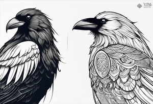Create a crow which is set in the Viking's mythology, the tattoo must be full right-arm sized, add background tattoo idea