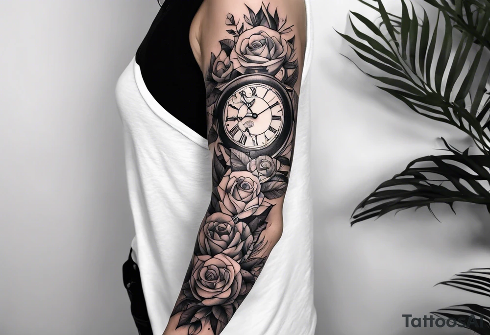 sleeve arm tattoo that represents love, family, trust, patience, time, new adventures and tattoo idea