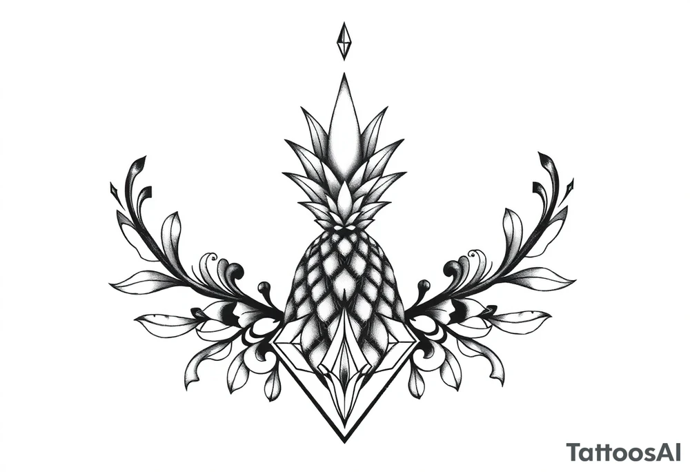 Pubic crown wide top pineapple 
 diamond vagina and anus tattoo idea