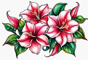 abstract mandevilla flowers on a vine, with color leaking out into the background tattoo idea