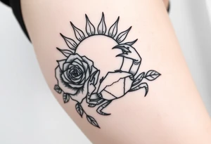 Sun, rose, and crab traditional tattoo idea