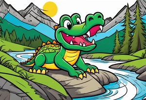 Cartoon alligator lost in the mountains tattoo idea