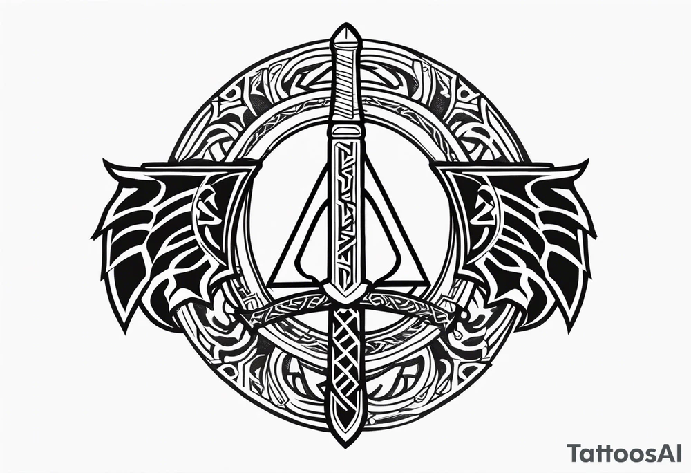 Valhalla 
 sword axe valknut dragon tattoo idea