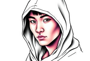 Handsome Asian young guy wearing cloak hood tattoo idea