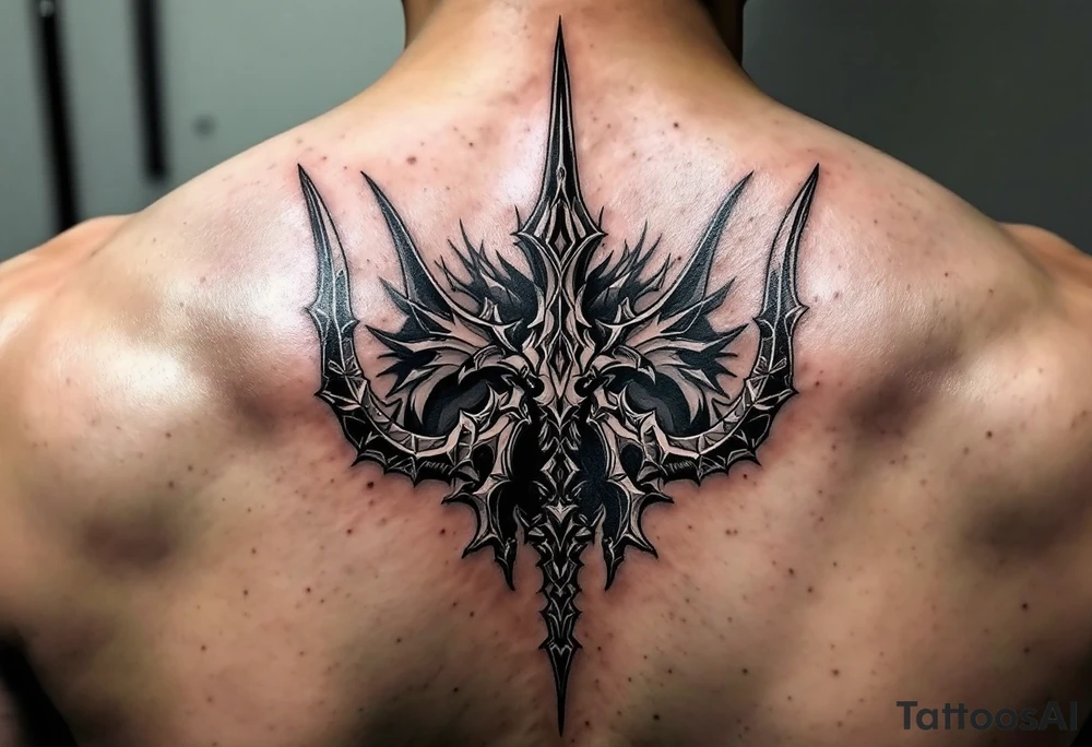 close-up man with trident tattoo idea
