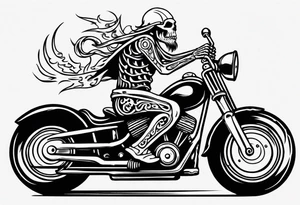A viking skeleton riding a motorcycle with flames tattoo idea
