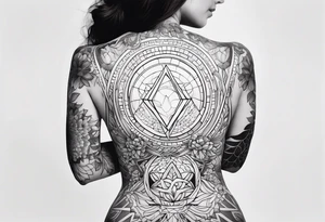 Woman , hands above her head, holding womb of creation tattoo idea