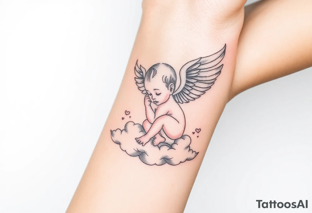 Winged baby, clouds tattoo idea