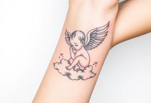 Winged baby, clouds tattoo idea