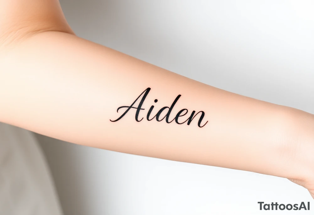 The name Aiden thick
 and bold cursive tattoo idea
