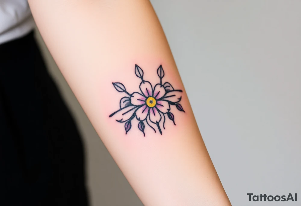 simple with Purple Hearts with yellow daisy. tattoo idea