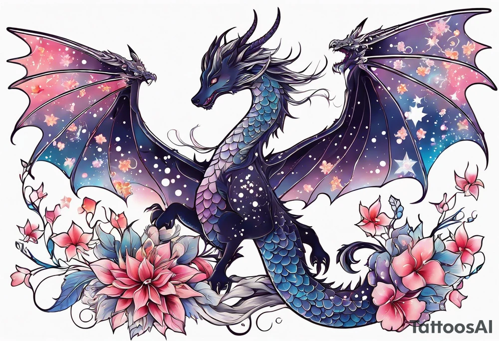 Constellation, wing , snow , cross , dragon female japan kawaii , flower tattoo idea