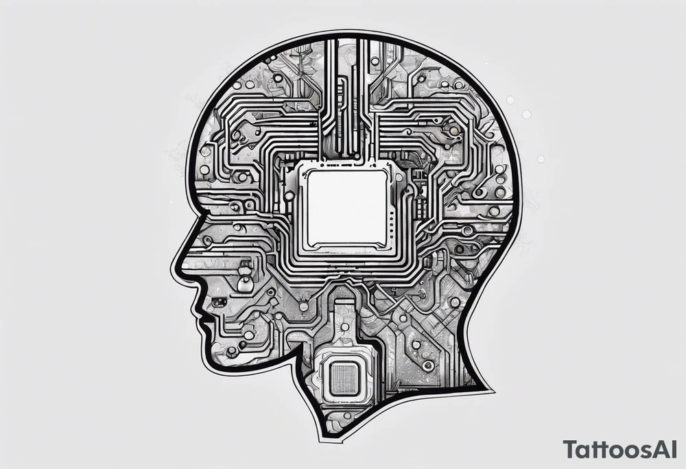 give me a circuit board style design that loosely resembles a reprogramming of the brain tattoo idea