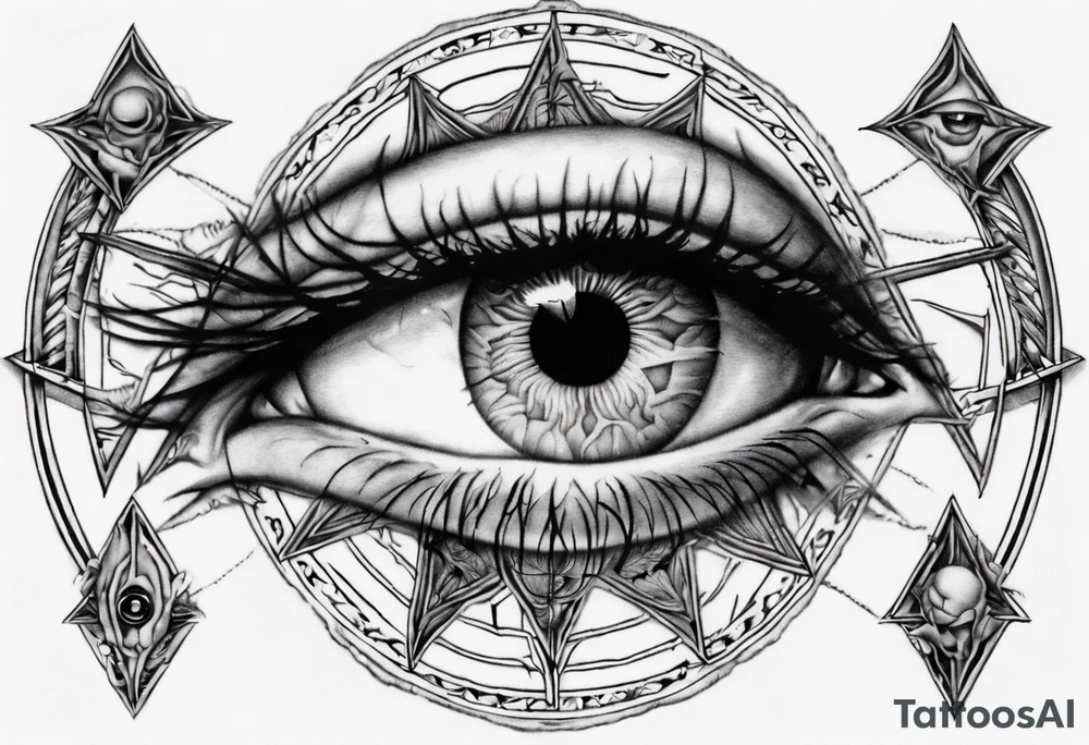 Eye with two irises from the band Tool, inside a heptagram tattoo idea