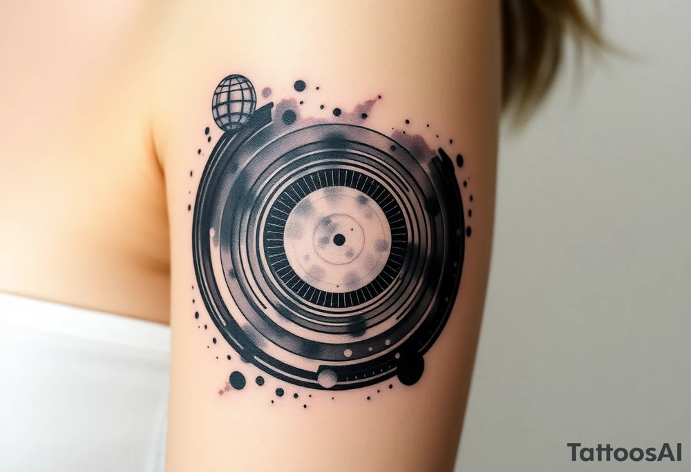 vinyl record and disco ball tattoo idea