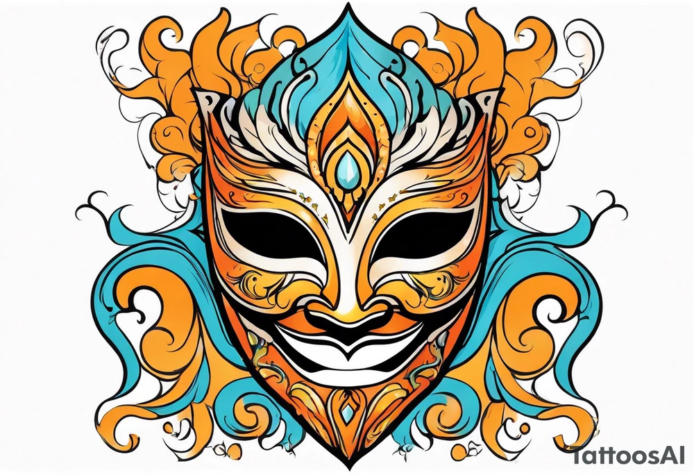 Male masquerade mask with orange smoke tattoo idea