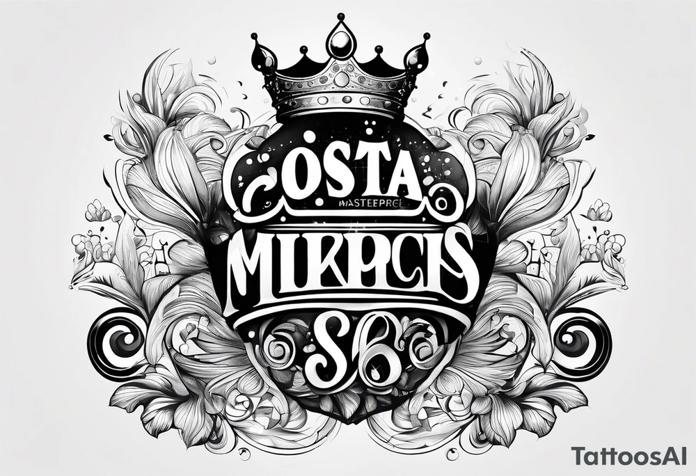 Costa in big bubble letters with a crown on top them tattoo idea