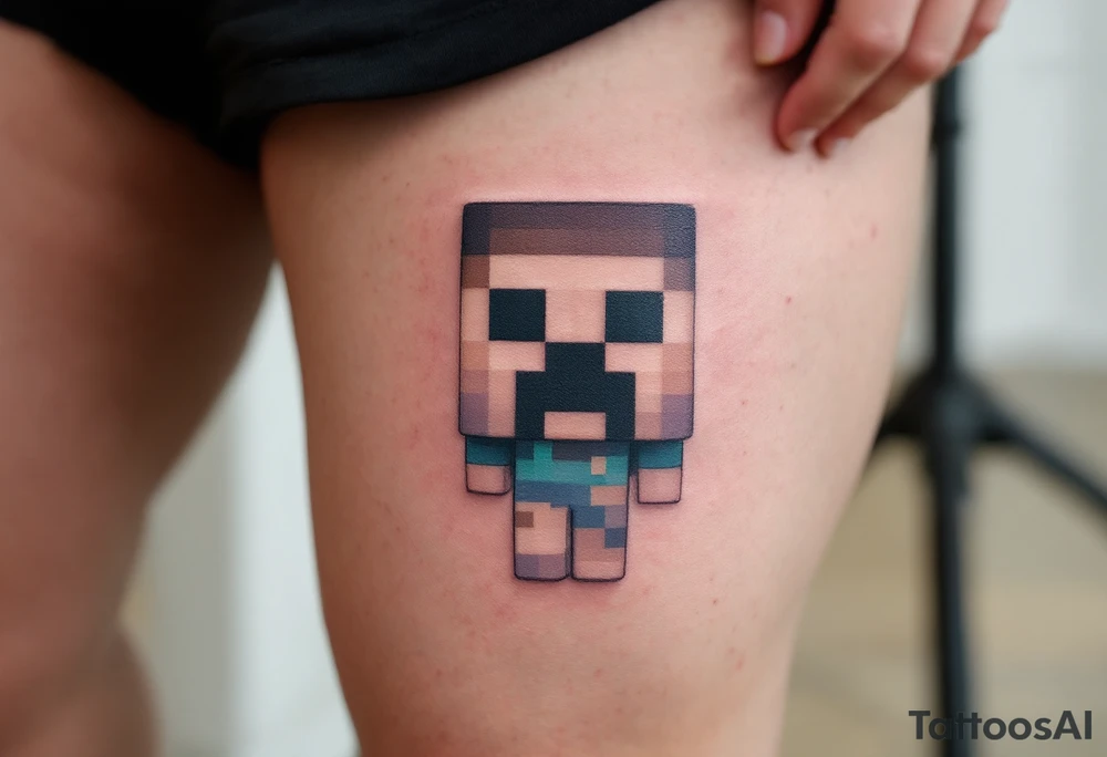 Small Minecraft Steve tattoo half size more vibrant colors tattoo idea