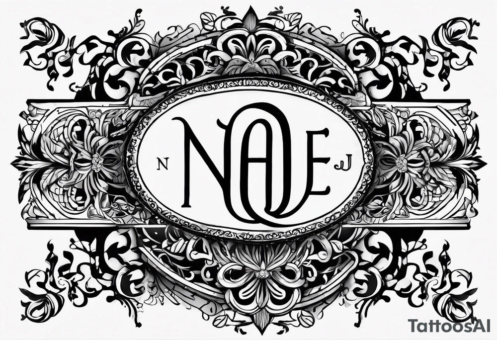 The initials N.A.J.E. in edwardian script surrounded by symmetrical smoke and simple design tattoo idea