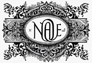 The initials N.A.J.E. in edwardian script surrounded by symmetrical smoke and simple design tattoo idea