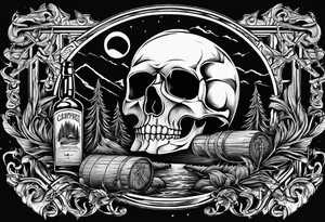 cross, campfire, golf , whiskey glass, cabin tattoo idea