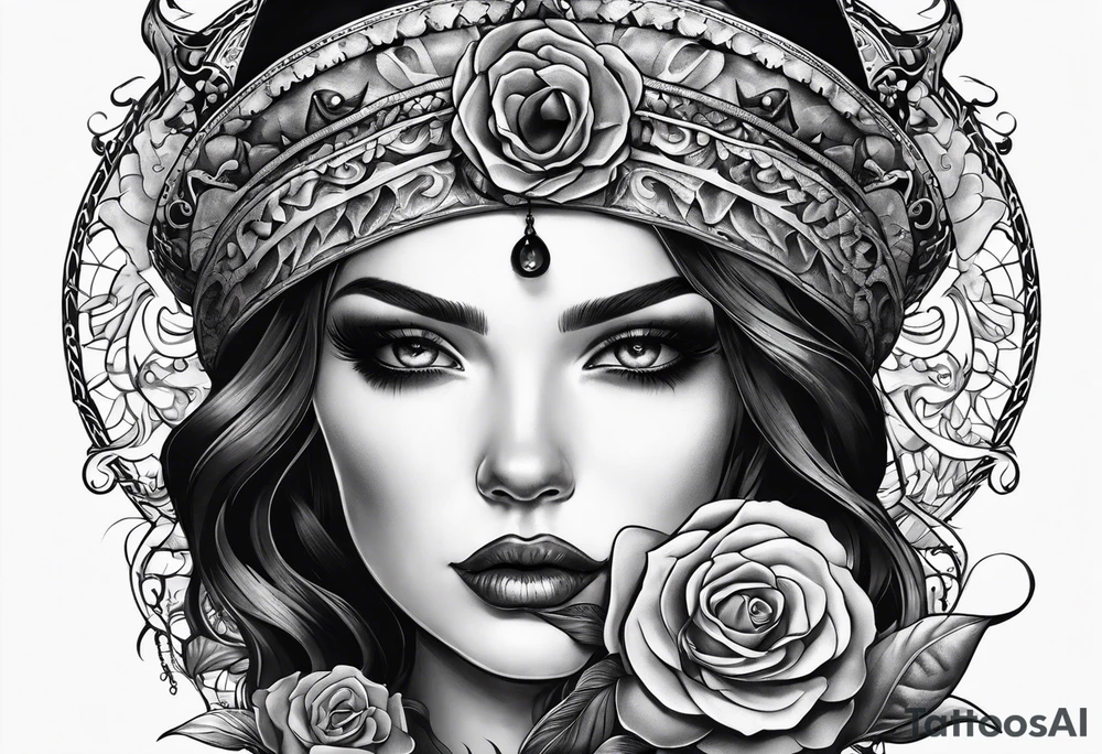 Full-body portrait of a beautiful Eldridge horror woman of the sea tattoo idea