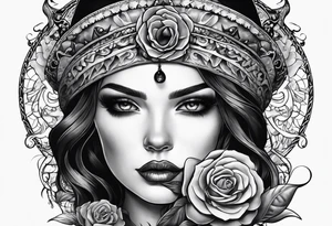 Full-body portrait of a beautiful Eldridge horror woman of the sea tattoo idea