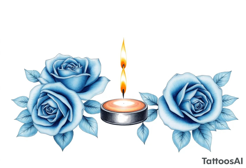Blue, roses, short candles, water tattoo idea