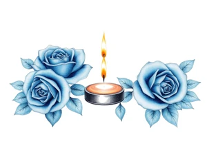 Blue, roses, short candles, water tattoo idea