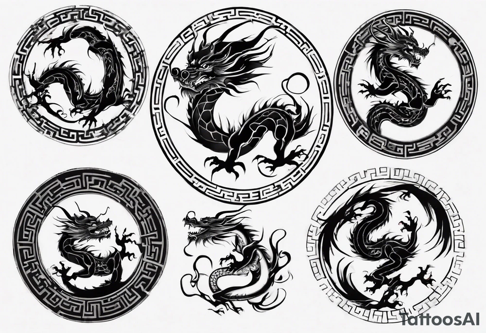 Chinese dragon in a circular shape with "02.03" written on its skin tattoo idea