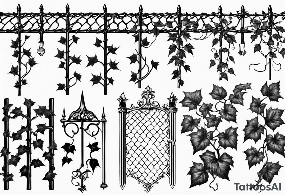 chain link fence with pointy ivy vines tattoo idea