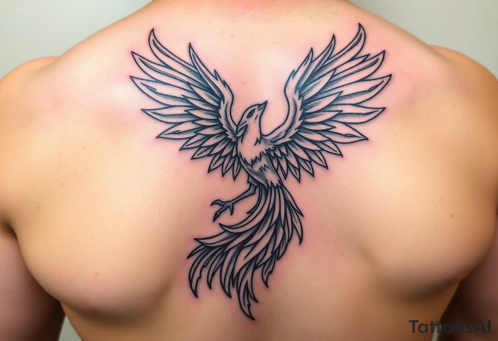 magnificent phoenix rising from golden flames with trailing embers tattoo idea