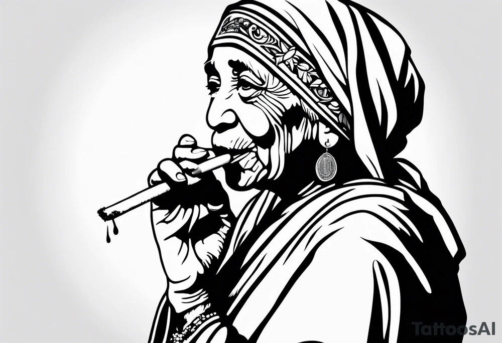 mother theresa smoking cigarette tattoo idea