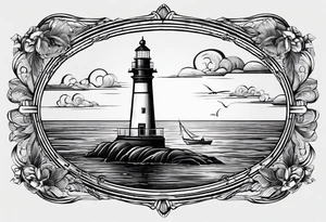 voilier vue de face. phare maritime fixé au centre du voilier et utilisé comme un mat pour les voiles. tattoo idea