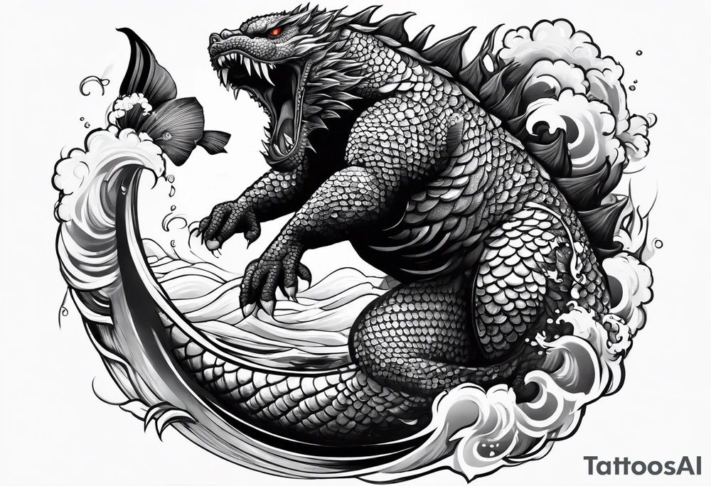 Godzilla and a Koi fish tattoo idea