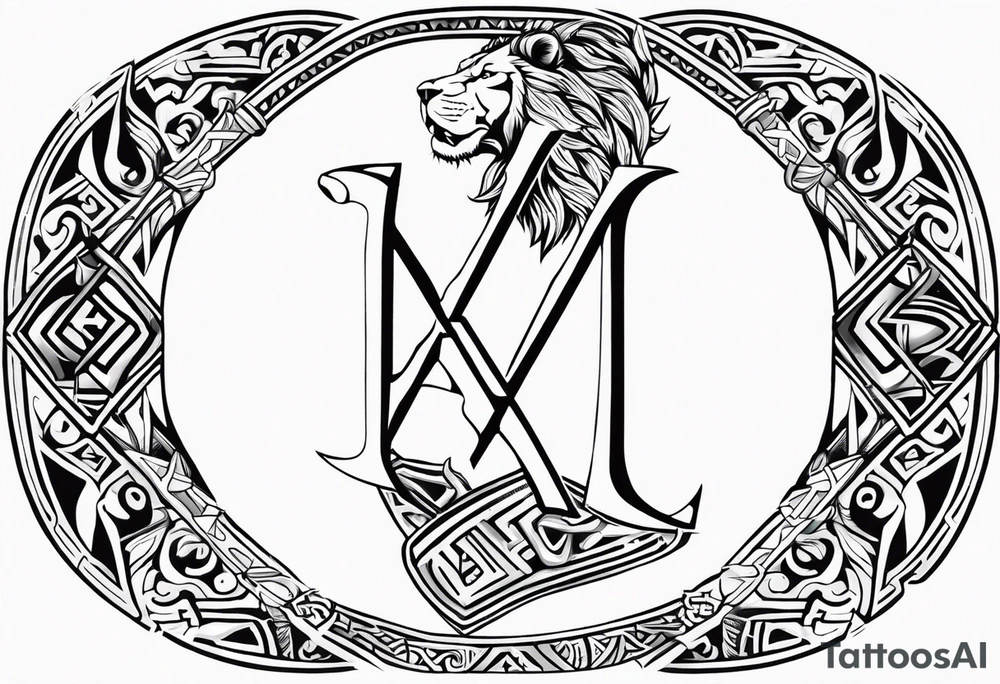 Valhalla sword shield lion 
 axe Valknut tattoo idea
