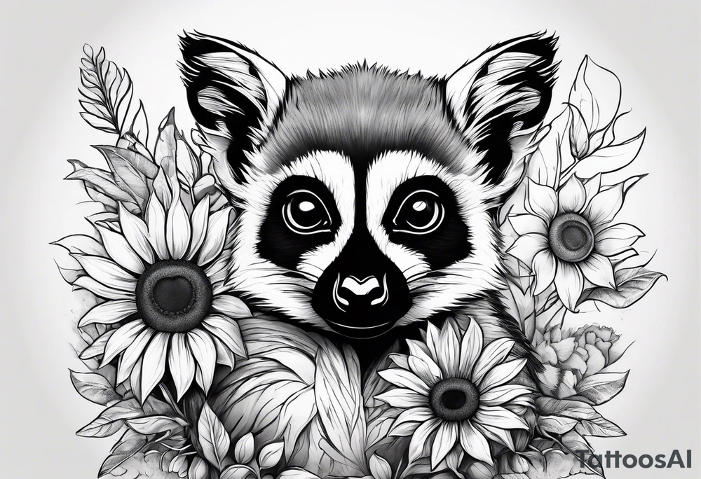 A lemur and a sunflower tattoo idea