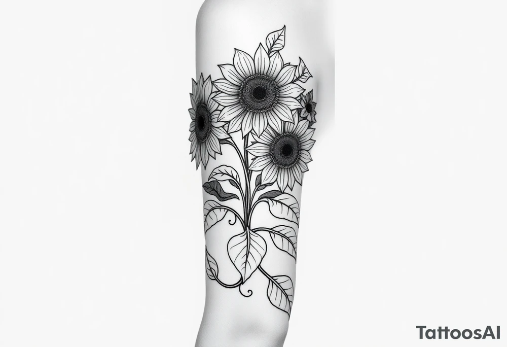 Art nouveau style sunflowers growing on a mandala vine tattoo idea