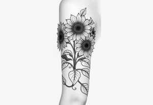 Art nouveau style sunflowers growing on a mandala vine tattoo idea